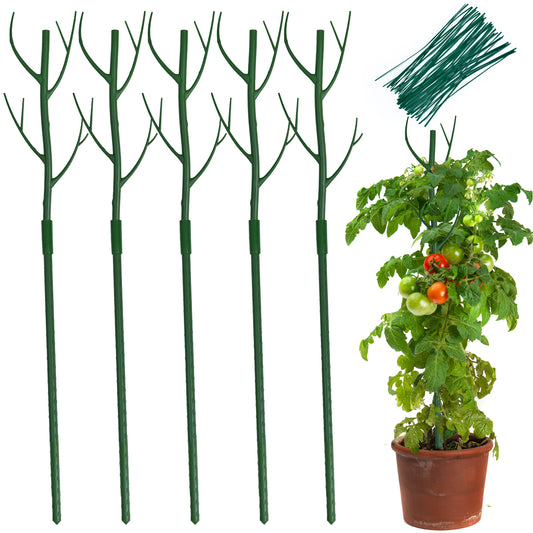 ROMUCHE 27.6inch Plant Stakes, 5PC Plant Garden Stakes, Tall Plastic Plant Support Stakes Twig for Tomato Tree Branches Support Structures Outdoor Plant Stakes for Indoor Plants, Green-G00069