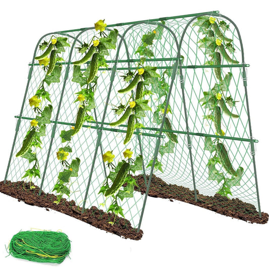 ROMUCHE Cucumber Trellis,63"x45"x48" Garden Arch Trellis for Climbing Plants Steel Plant Support Trellis for Flower Vine Grape Vegetable Plant Climbing Trellis for Melon Tomato Bean w/Netting-G00076