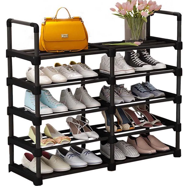 ROMUCHE Shoe Rack shelfs 5 Tiers Shoe Organizer 20-24 Pairs Shoes and Boots Storage Organizer Stackable Removable Multifunctional Show Metal Rack for Entryway Closet Hallway Cloakroom Bedroom-G00035