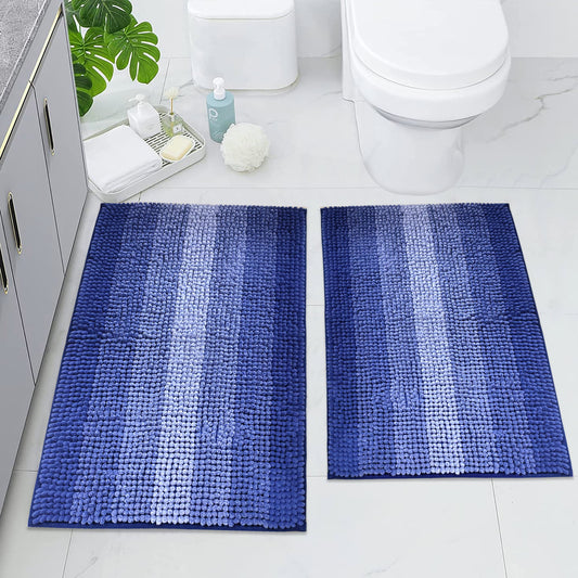 ROMUCHE Bath Mat for Bathroom 2 Piece 31.5"×19.69"and 23.62"×15.75" Luxury Chenille Bathroom Rugs Non Slip Super Absorbent and Thick Machine Washable Perfect for Bathtub Shower Floor,Blue -G00036