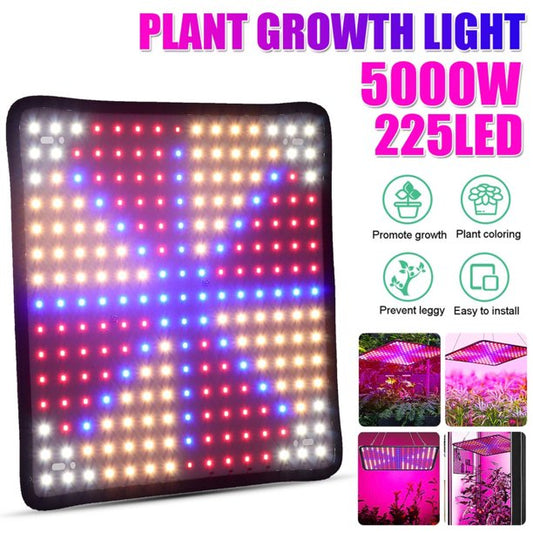ROMUCHE 5000W LED Plant Grow Light 225 LED UV IR Red Blue Full Spectrum Indoor Ultrathin Panel Growing Lamp Adjustable Rope Grow Light Hydroponics Greenhouse Seedling Vegetables and Flowers -G00006