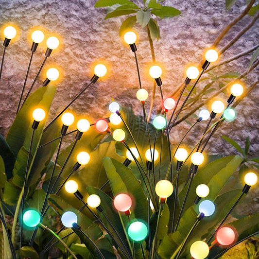 ROMUCHE 2Pcs Solar Garden Lights Outdoor Starburst Swaying Light Firefly Landscape Waterproof Lights LED Lawn Lamp Pathway Lights for Yard Path Garden Decor (6 Head Multicolor)-G00027